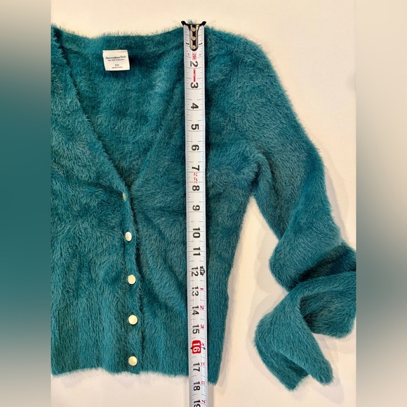 Abercrombie & Fitch Emerald Teal Fuzzy Cardigan XXS Soft A & F Collection - Picture 2 of 10